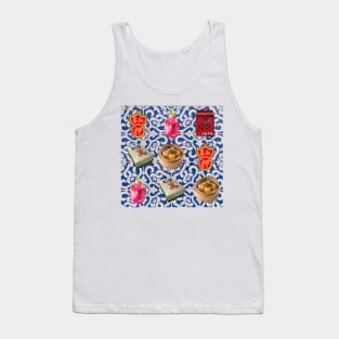 Made in Hong Kong Vintage Icons - Retro Street Style Blue Tile Pattern Tank Top